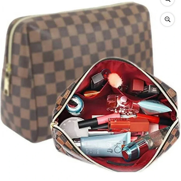 Handbags - Checkered Cosmetic Bag Large Travel Toiletry Organizer